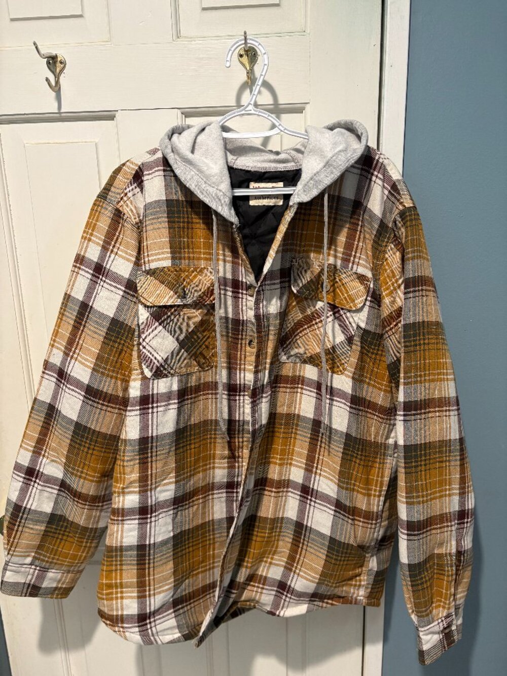 Wrangler Authentics Plaid Hooded Shirt Jacket | Size L